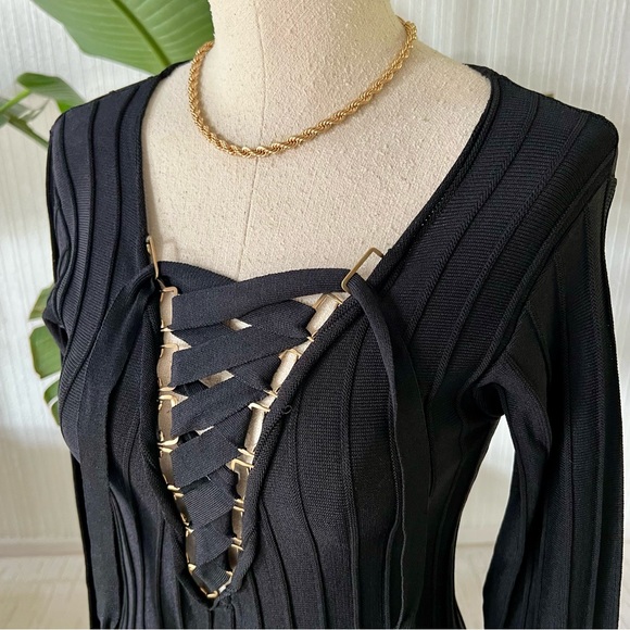 For Love & Lemons Knitz Simone Lace Front Black Dress Black Size Medium NEW - Picture 3 of 8